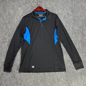 Fila Golf Polo Shirt Mens Small Long Sleeve Breathable Side Black Blue Logo